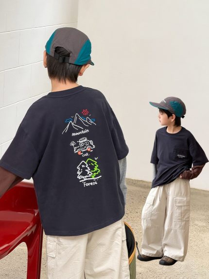 【100-170】長袖Tシャツ 男の子 トレンド カジュアル レイヤード