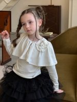 【90-140】長袖トップス 女の子 立体フラワー フリル ビッグカラー