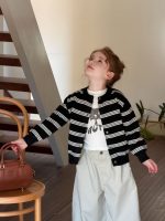 【90-150】カーディガン 女の子 おしゃれ ボーダー柄 着回しやすい