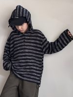 【100-170】長袖Tシャツ 男の子 フード付き ボーダー柄 カジュアル