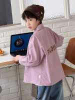 【100-160】長袖シャツ 男の子 こなれ感 ストライプ柄 英字プリント - 画像 (5)