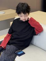 【100-160】長袖Tシャツ 男の子 シンプル 配色 レイヤード風 - 画像 (6)