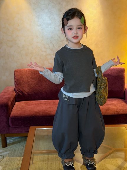 【90-140】長袖トップスorパンツ 女の子 きれいめ レイヤード