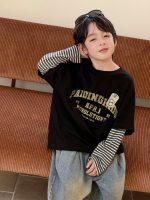 【100-160】長袖Tシャツ 男の子 レイヤード風 トレンド クール