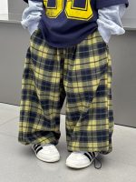 【100-160】パンツ 男の子 配色 チェック柄 ゆったり ドローコード