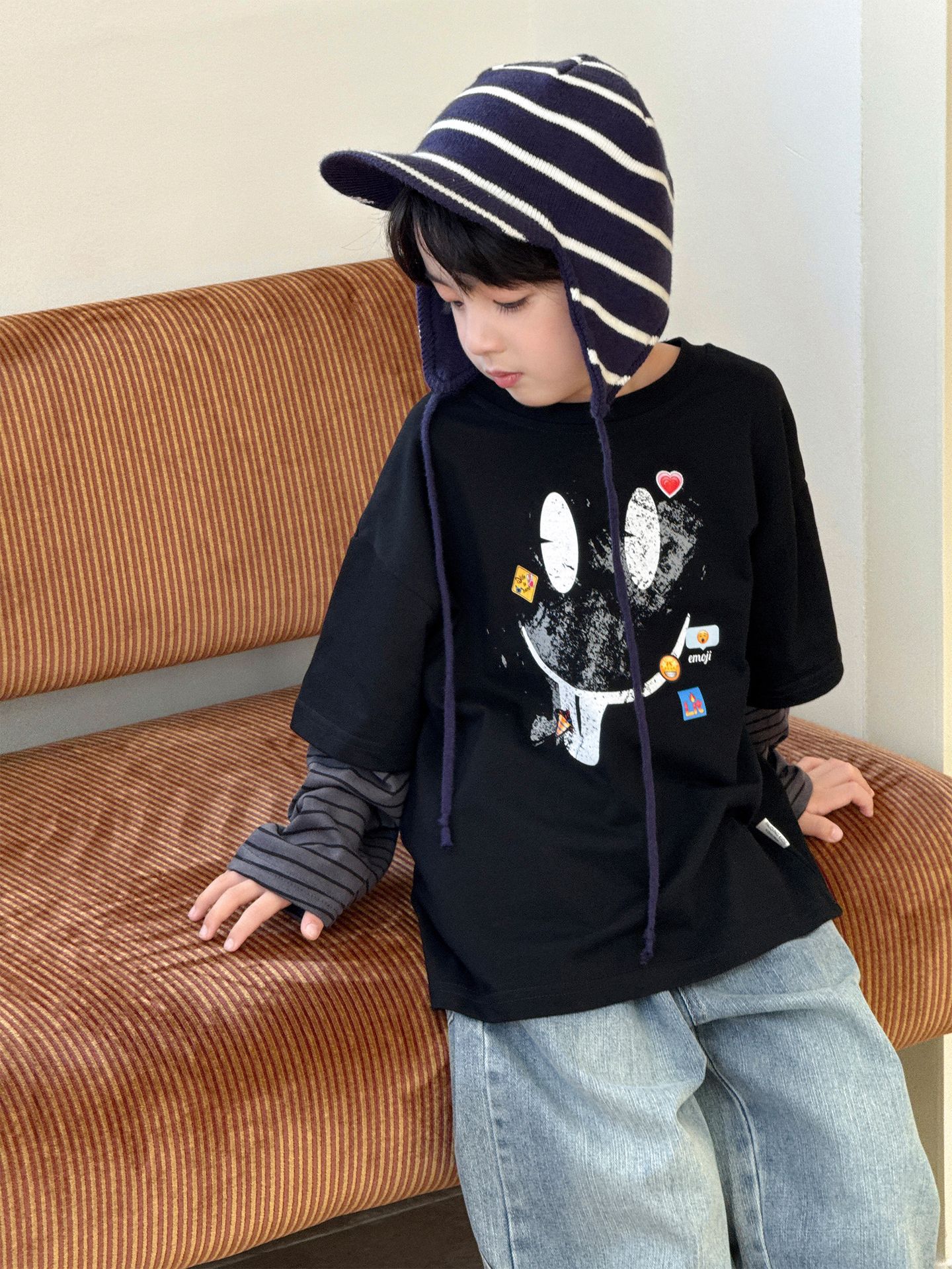 主图-01 【100-160】長袖Tシャツ 男の子 レイヤード風 トレンド 合わせやすい - 画像 (1)