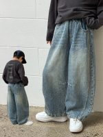 【100-170】デニムパンツ 男の子 韓国風 ヴィンテージ風 ゆったり