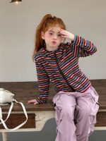 【90-140】ジップパーカー 女の子 ボーダー柄 カジュアル 着せやすい - 画像 (3)