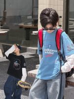 【100-170】長袖Tシャツ 男の子 コットン 英字プリント レイヤード風
