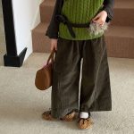 【100-160】ワイドパンツ 女の子 コーデュロイ 韓国風 カジュアル