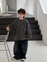 【90-160】パーカー 男の子 ボーダー柄 フード付き ふわふわ あったか