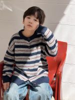 【100-170】カーディガン 男の子 ボーダー柄 やわらか レイヤード