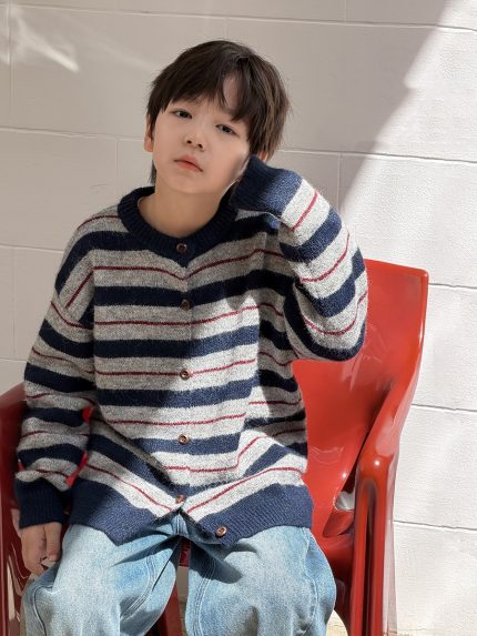 【100-170】カーディガン 男の子 ボーダー柄 やわらか レイヤード