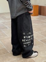 【100-160】デニムパンツ 男の子 韓国風 ウォッシュ加工 英字プリント - 画像 (3)
