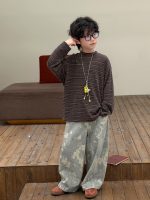 【90-160】長袖Tシャツ 男の子 ボーダー柄 ゆったりシルエット 韓国風 カジュアル