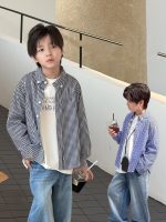 【100-170】シャツ 男の子 刺繍 チェック柄 韓国風 カジュアル