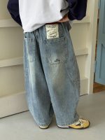 【100-160】デニムパンツ 男の子 シンプル ゆったり 合わせやすい