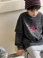 【100-160】長袖Tシャツ 男の子 レイヤード風 ウォッシュ加工 ゆったり - 画像 (4)
