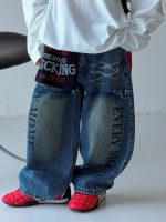 【100-150】デニムパンツ 男の子 ワイドシルエット ストリート系