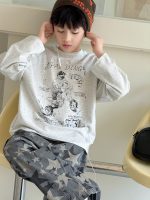 【90-160】長袖Tシャツ 男の子 胸元プリント カジュアル ゆったり