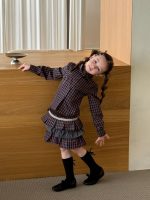 【90-140】2点セット 女の子 チェック柄シャツ&配色ティアードスカート - 画像 (4)