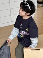 【100-160】長袖Tシャツ 男の子 英字プリント 重ね着風 切り替え - 画像 (3)