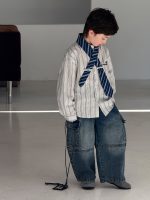 【100-150】長袖シャツ 男の子 配色ストライプ ネクタイデザイン - 画像 (7)