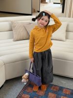 【100-160】長袖Tシャツ 女の子 フード付き ボーダー柄 トレンド - 画像 (6)