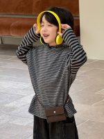 【100-160】長袖Tシャツ 男の子 フード付き ボーダー柄 シンプル - 画像 (4)