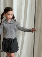 【90-140】ニットセーター 女の子 シンプル 丸襟 フリルデザイン - 画像 (3)