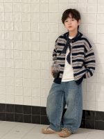 【100-170】カーディガン 男の子 ボーダー柄 やわらか レイヤード - 画像 (5)