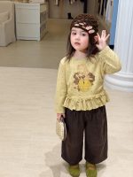 【80-140】長袖Tシャツorパンツ 女の子 ドット柄 フリルデザイン