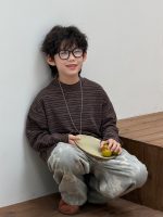 【90-160】長袖Tシャツ 男の子 ボーダー柄 ゆったりシルエット 韓国風 カジュアル - 画像 (3)