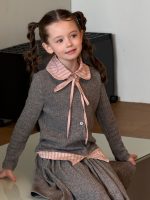 【90-140】2点セット 女の子 襟付きニットカーディガン&スカートプレッピー風 - 画像 (9)