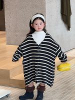 【90-140】カーディガン 女の子 ボーダー柄 ロング ゆるシルエット カジュアル - 画像 (4)