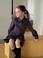 【90-140】2点セット 女の子 チェック柄シャツ&配色ティアードスカート - 画像 (5)