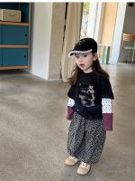 【80-130】長袖Tシャツorパンツ 女の子 ヒョウ柄 レイヤード風 - 画像 (4)