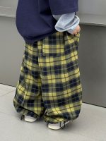 【100-160】パンツ 男の子 配色 チェック柄 ゆったり ドローコード - 画像 (4)