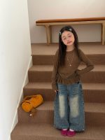 【100-160】長袖トップスorパンツ 女の子 ドット柄 フリルデザイン - 画像 (4)