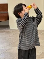 【100-160】長袖Tシャツ 男の子 フード付き ボーダー柄 シンプル
