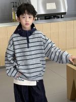 【100-160】パーカー 男の子 ボーダー柄 ゆったり カジュアル - 画像 (8)