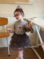 【80-130】長袖トップスorスカート 女の子 おしゃれ カートゥーン ヒョウ柄 チュール