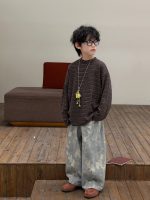 【90-160】長袖Tシャツ 男の子 ボーダー柄 ゆったりシルエット 韓国風 カジュアル - 画像 (4)