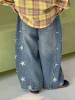 【100-160】デニムパンツ 男の子 韓国風 スターモチーフ ゆったり - 画像 (4)