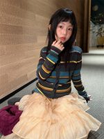 【100-160】カーディガン 女の子 ボーダー柄 レトロ 配色 - 画像 (4)