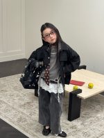 【100-150】デニムパンツ 女の子 韓国風 ストレート カジュアル レースフリルなし - 画像 (4)