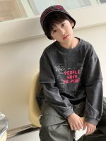 【100-160】長袖Tシャツ 男の子 レイヤード風 ウォッシュ加工 ゆったり