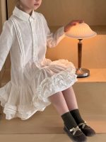 【90-140】シャツワンピース 女の子 小さめ襟 長袖 きれいめ - 画像 (6)