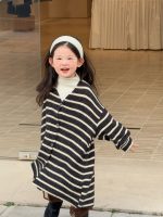 【90-140】カーディガン 女の子 ボーダー柄 ロング ゆるシルエット カジュアル - 画像 (7)