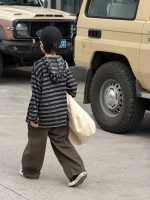 【100-170】長袖Tシャツ 男の子 フード付き ボーダー柄 カジュアル - 画像 (6)